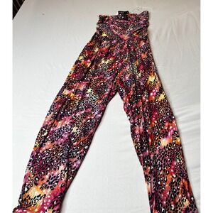 Absolutely It Pink Orange Leopard Print Strapless Wide Leg Jumpsuit Womens M
